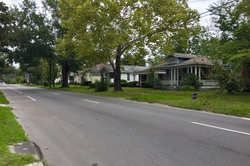 Quiet Wilmington street with mature shade trees and lawns